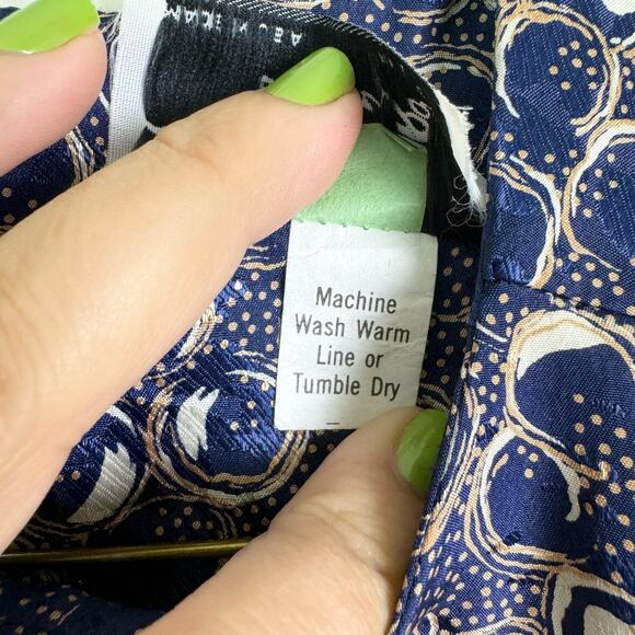 Lady Page Susan Page VINTAGE navy blue white jacquard print‎ midi dress MEDIUM - Picture 6 of 10